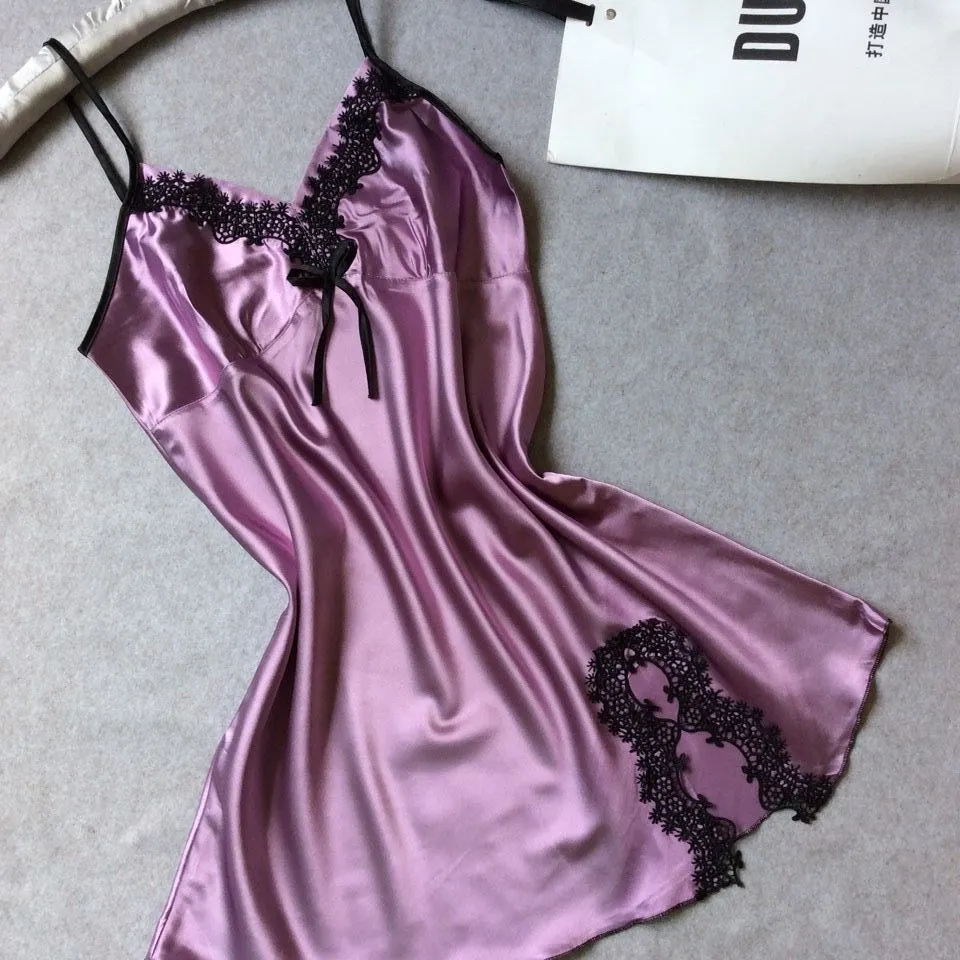 Maxct frat outfits Summer Silk-like Women's Suspender Nightdress Sexy V-neck Spinning Satin Pajamas Home Wear Agent