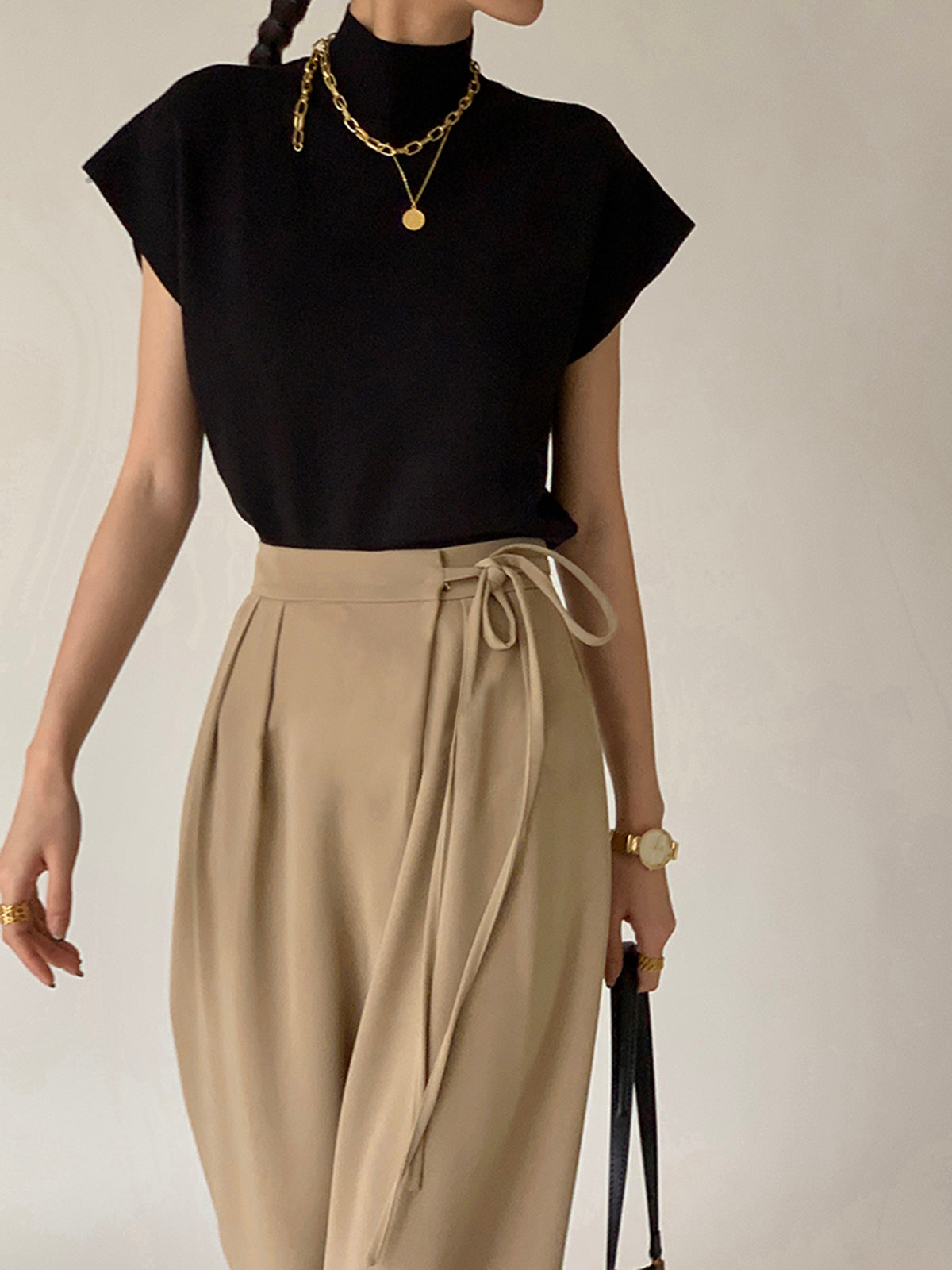 Maxct Tie Waist Flowy Wide Leg Dress Pants