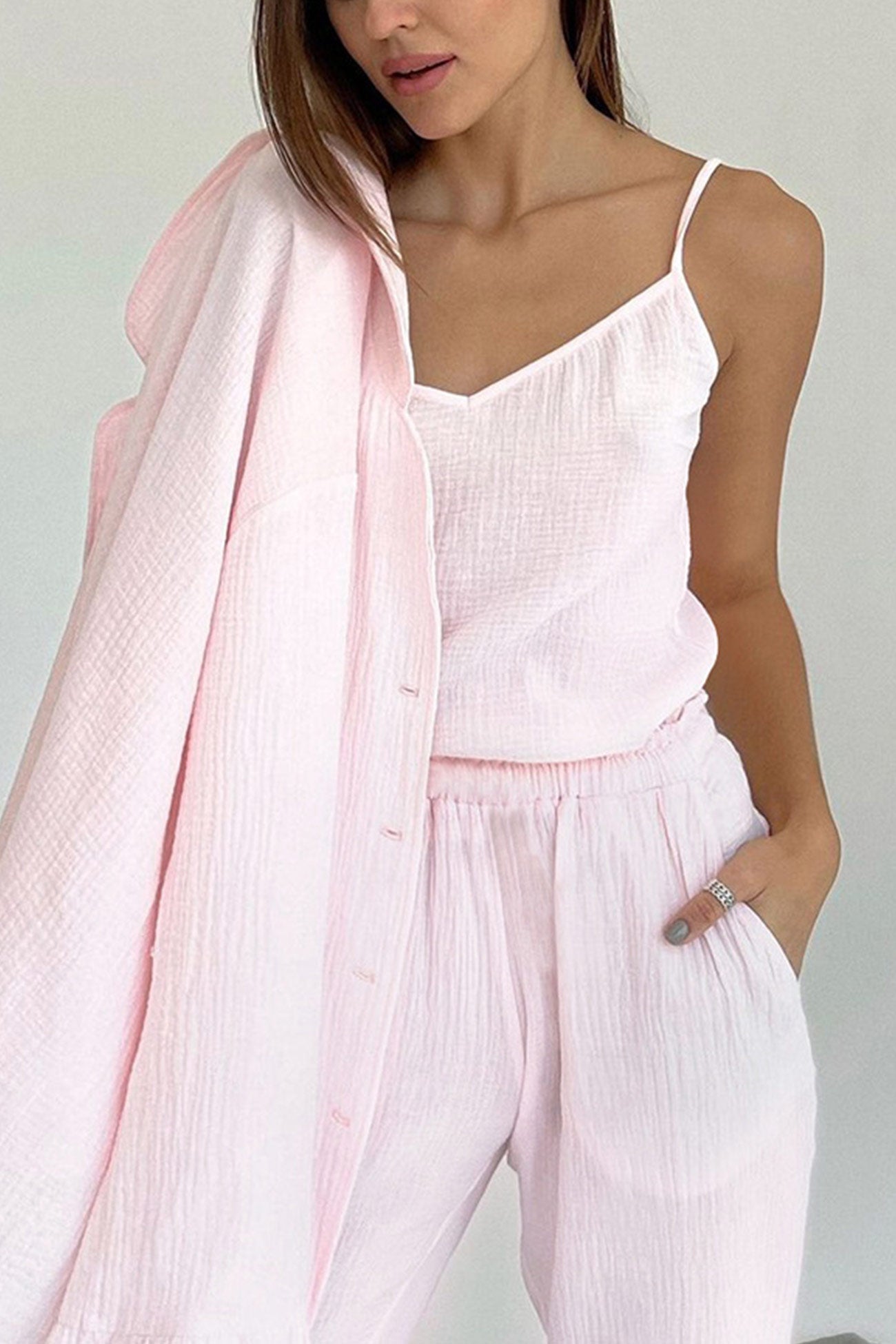 Maxct Flare Sleeve Shirt Vest Cotton Three-piece Pants Suits