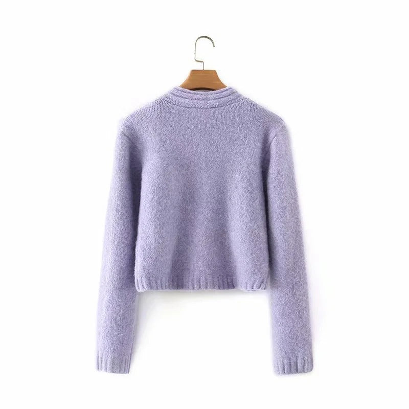 Maxct Knitted Purple Sling V-neck Cardigan