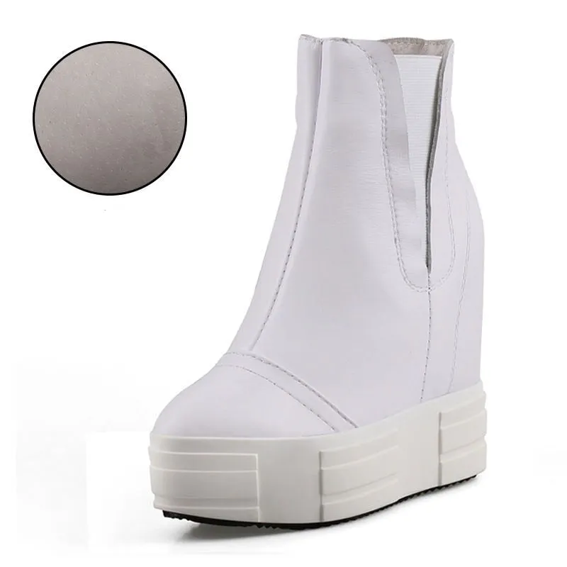 13cm Leather Platform Wedge Boots for Women Maxct