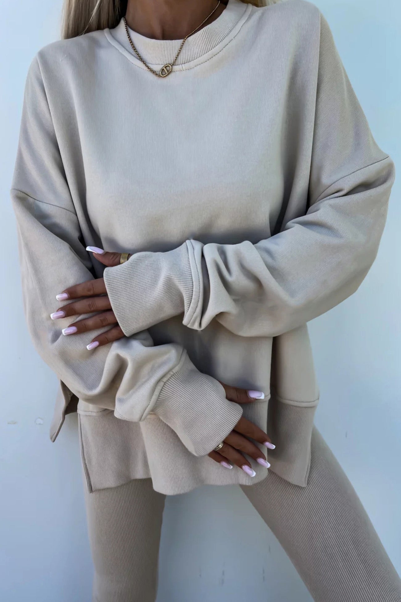 Maxct Crew Neck Slit Sweatshirt Legging Suits