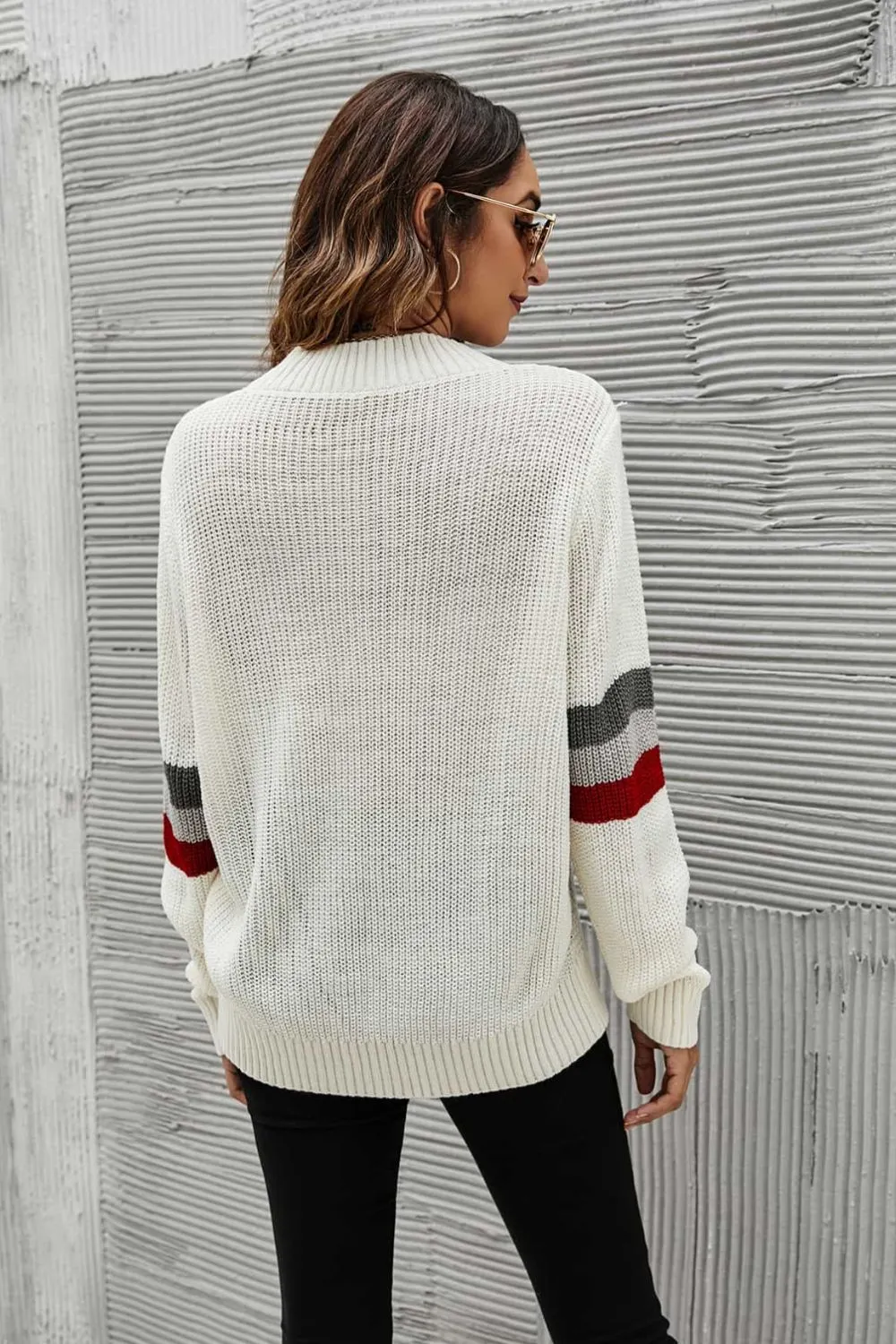 Maxct &Feeling You Best Striped Cable-Knit Round Neck Sweater