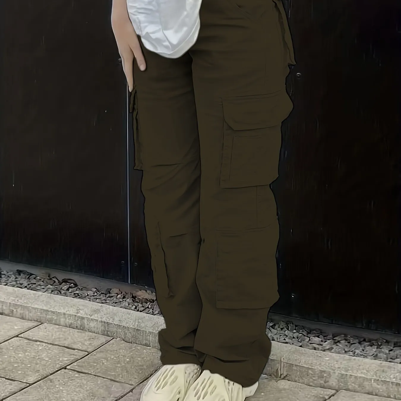Maxct Plain High Rise Cargo Denim Pants, Loose Solid Color Retro Cargo Jeans, Street Casual Style, Women's Denim Jeans & Clothing