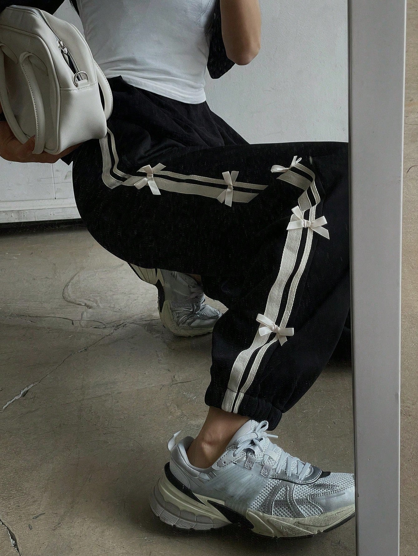 Maxct Elastic Waist Decorated Long Harem Pants With A Loose Fit And Woven Ribbon Bow For Women