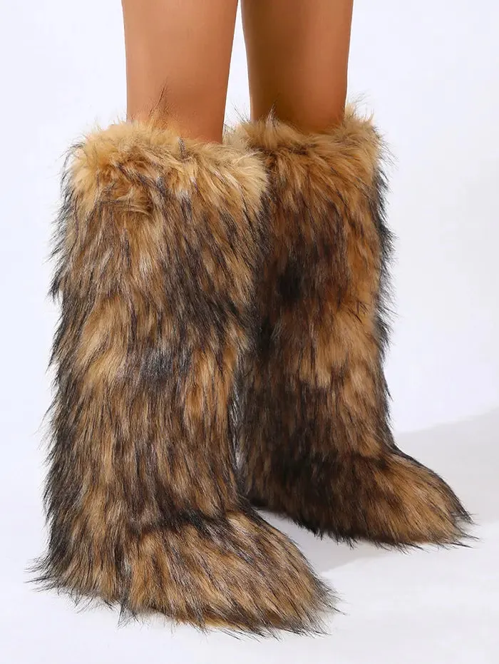 Warmth Thermal Fluffy Faux Fur Mid-calf Snow Boots Maxct