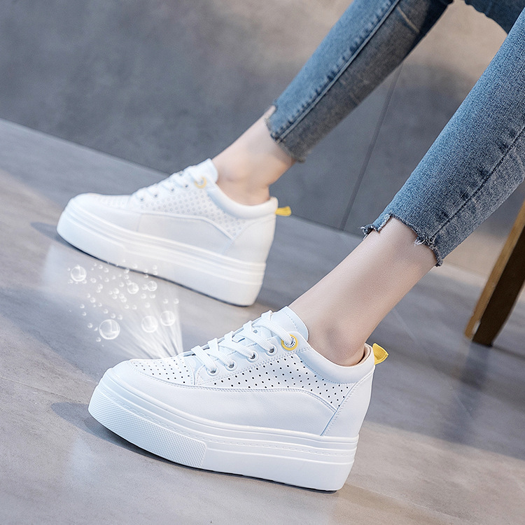 8cm Genuine Leather Women's Platform Wedge Sneakers - true deals club