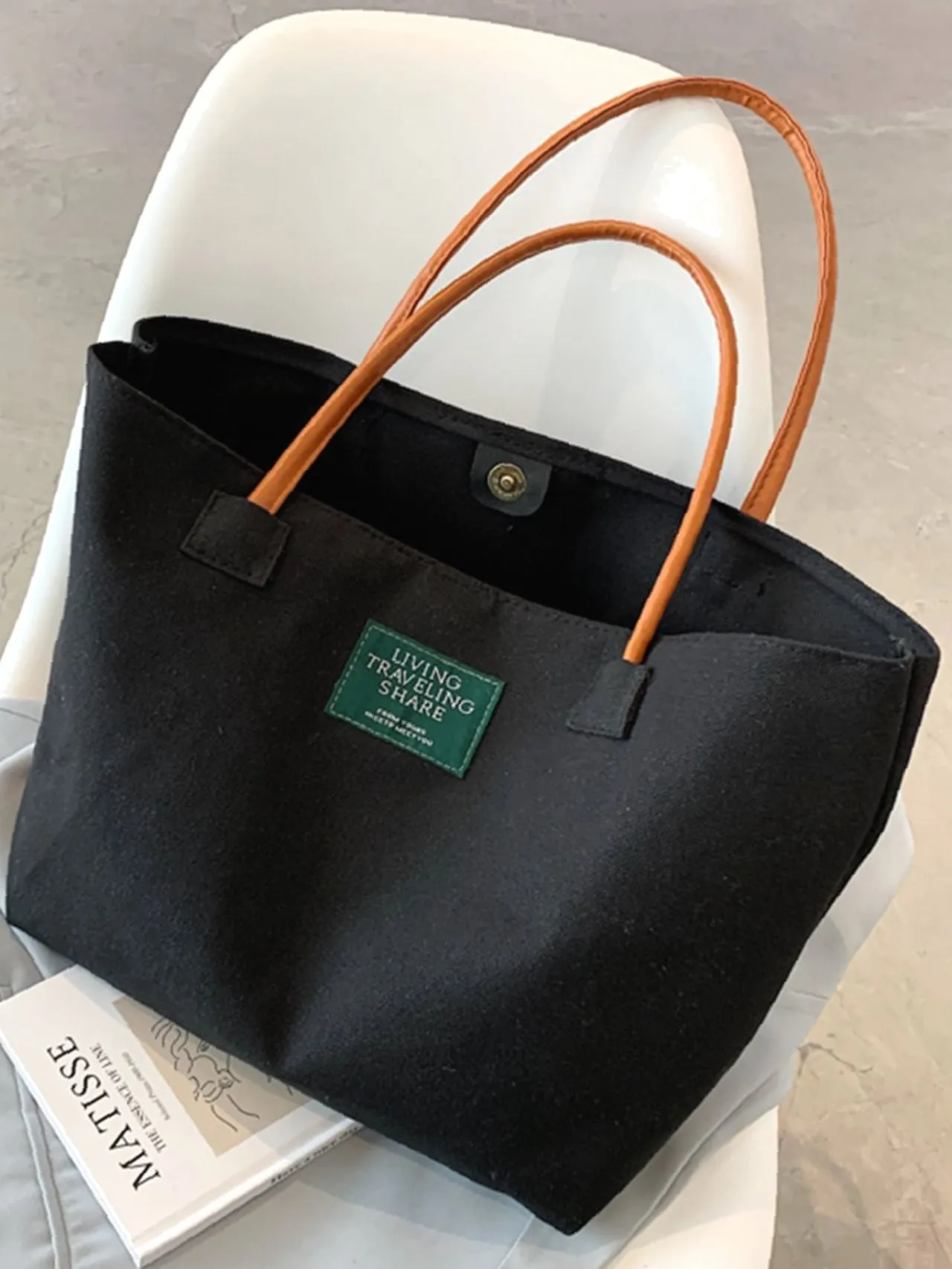 Maxct - Patch Decor Shoulder Tote Bag  - Women Tote Bags