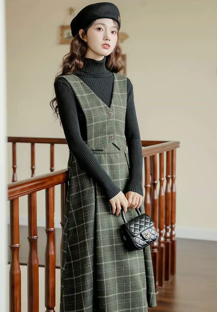 Plaid Vest Pinafore Dress Maxct