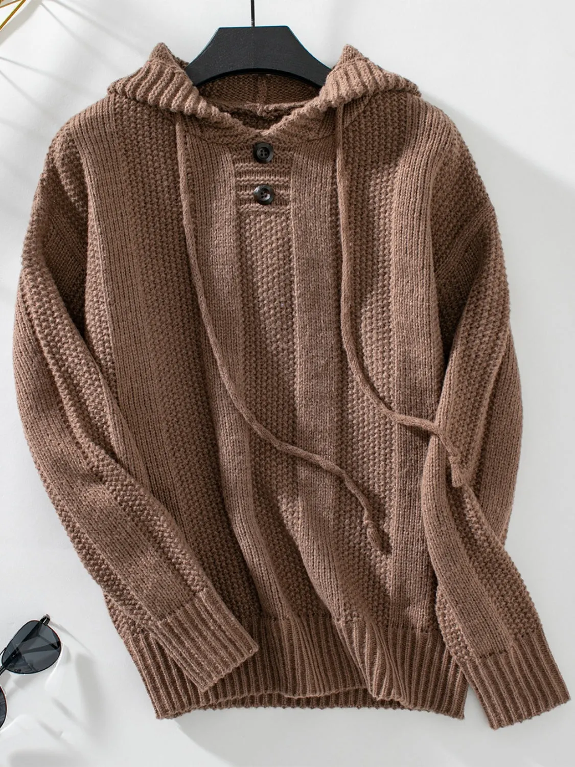 Women's Hooded Button-Placket Knit Sweater