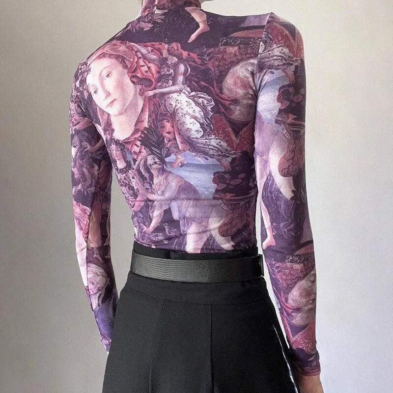 Maxct &Y2K Angel Graphic Mesh Top