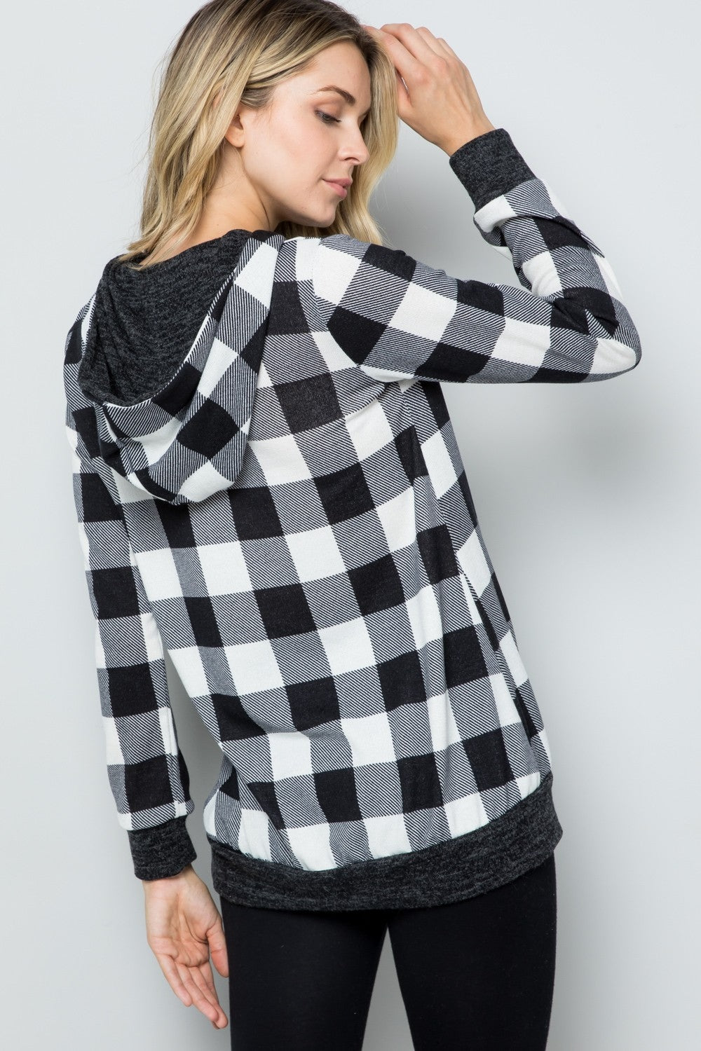 Maxct &Celeste Full Size Contrast Plaid Long Sleeve Hoodie