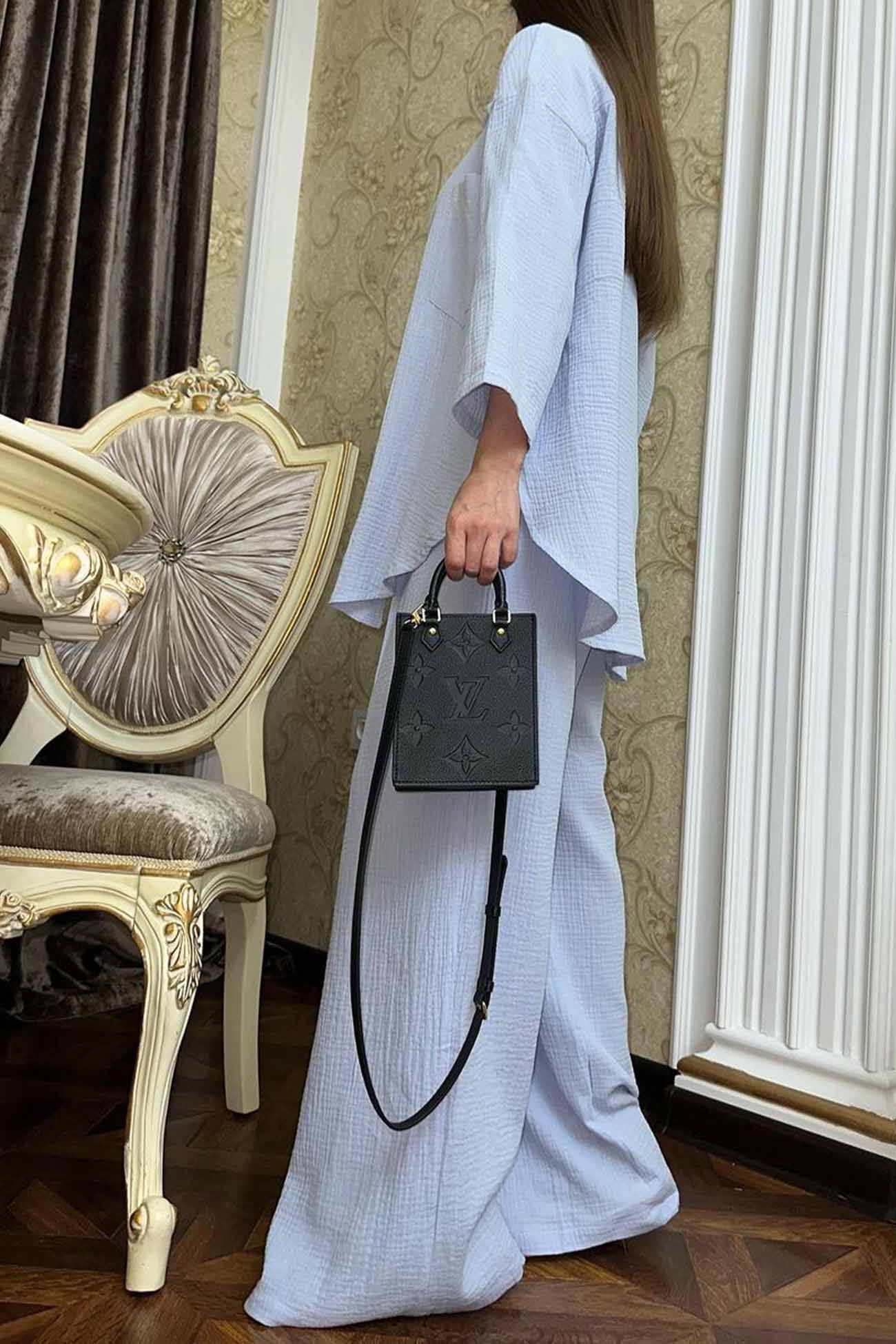 Maxct Button Belt Wide Leg Pants Two-piece Set