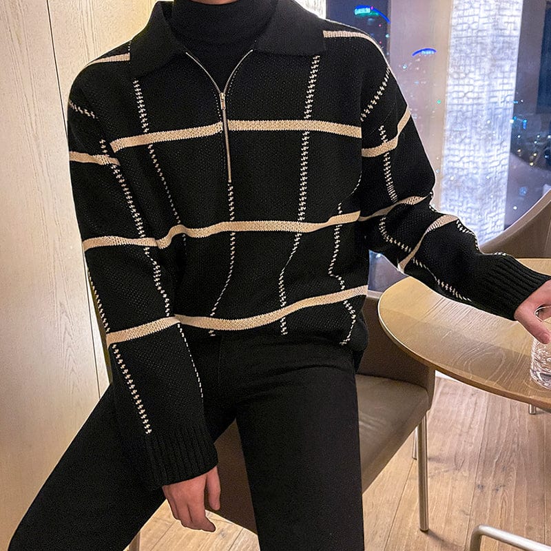 Maxct 6229 Plaid Half Zip-Up Collar Sweater