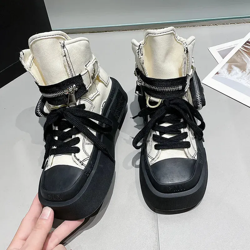 Women's Punk Gothic Denim Canvas Platform Ankle Boots Maxct