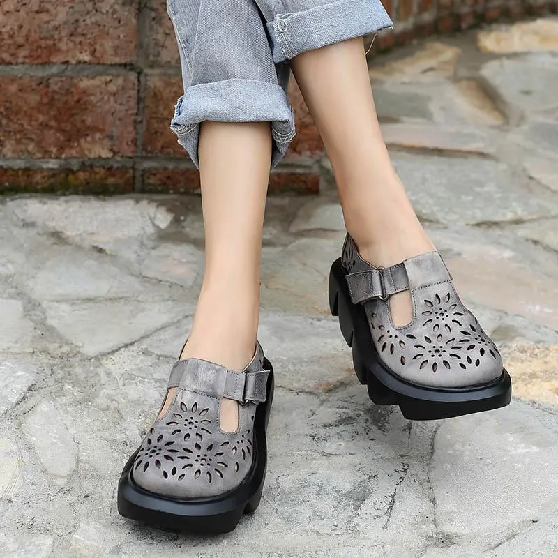 Handmade Light Platform Sandals Mori Girl Style Retro Mary Jane Shoes Grey/Coffee Maxct