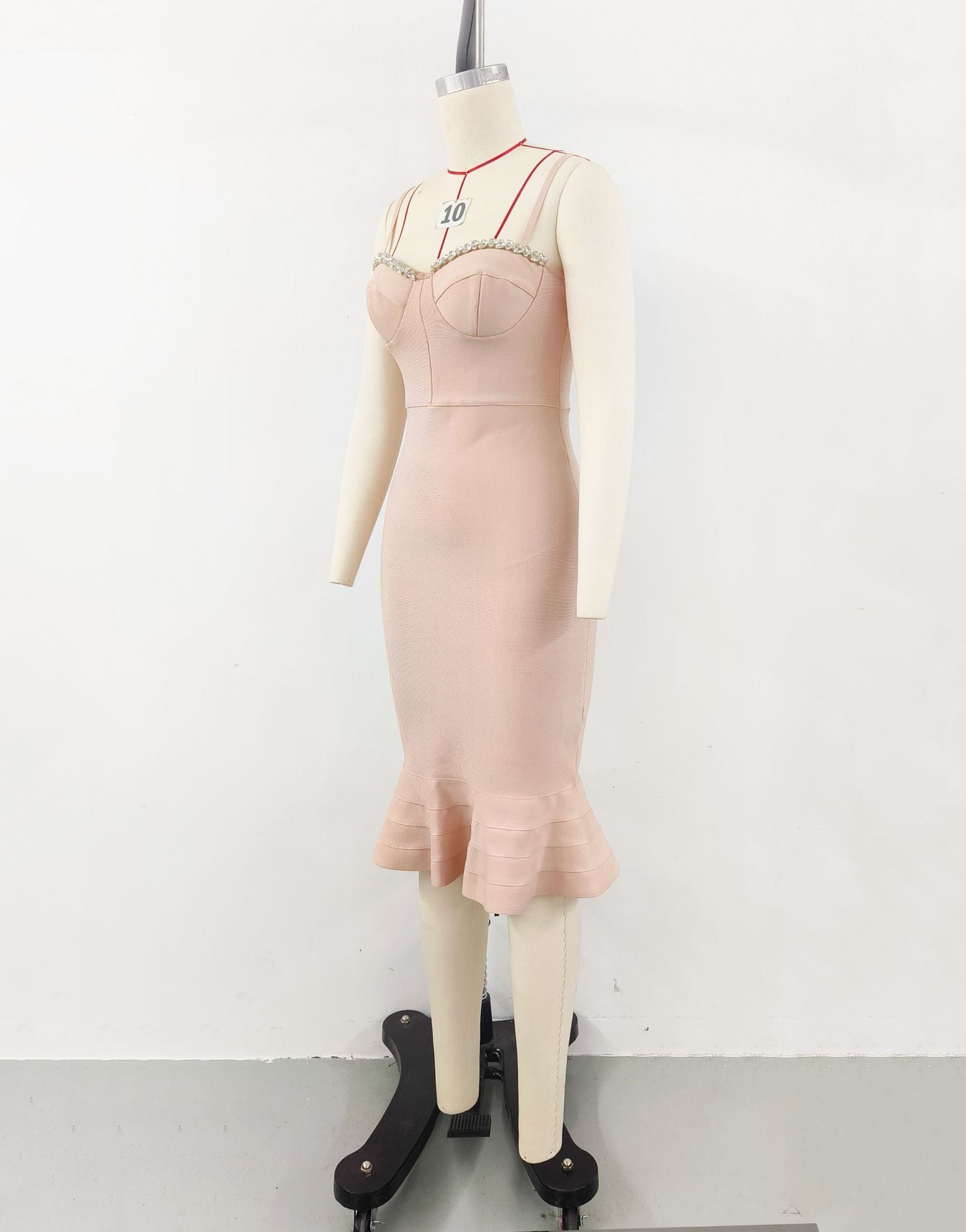Maxct Women's Christmas Dress Autumn Women's Design Sense Diamond Bandage Dress Elegant Fishtail Dress