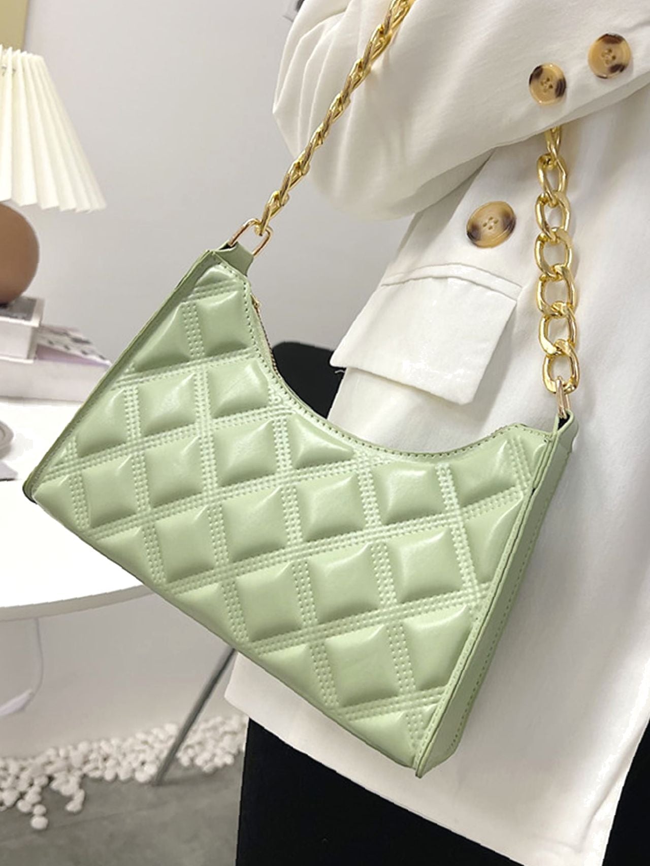 Bag For Love - Quilted Chain Baguette Bag - Women Maxct Bags