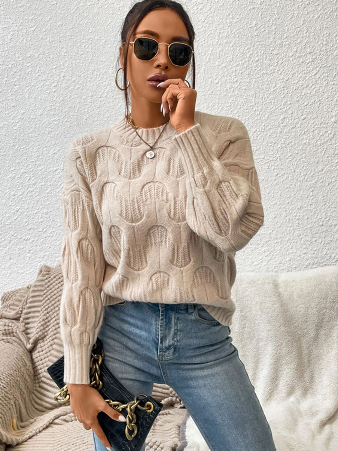 Maxct &Round Neck Long Sleeve Sweater