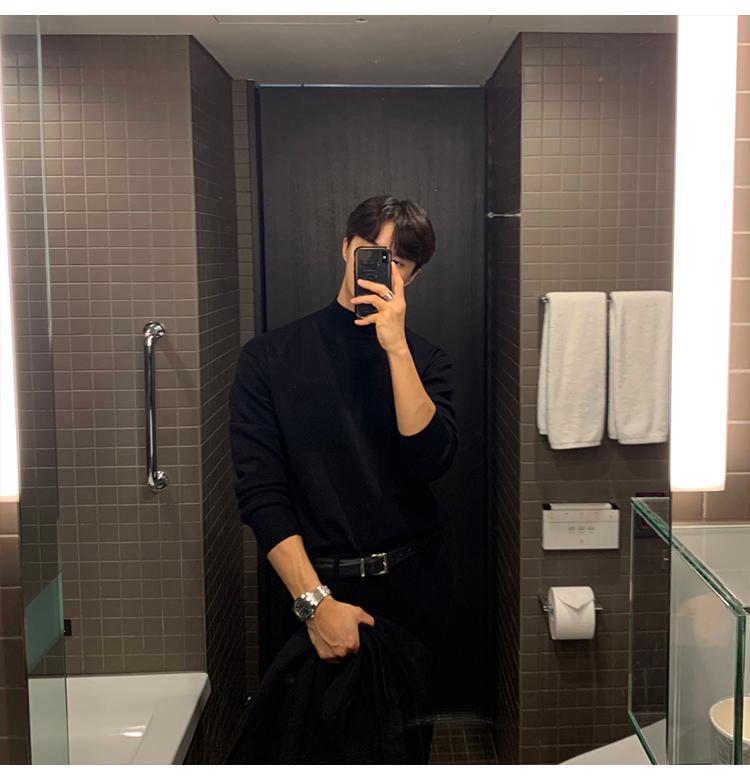 Maxct 90s Streetwear Autumn And Winter High-grade Semi-turtleneck Sweater Men's Korean-style Loose Casual Solid Color Middle Collar Knitted Base Shirt With Long Sleeves