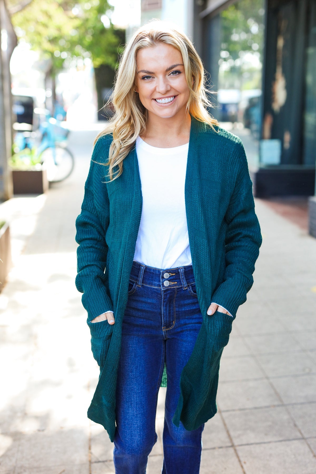 Maxct &Everyday Hunter Green Striped Knit Open Cardigan