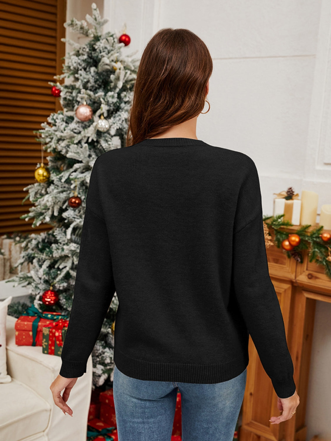 Maxct &Sequin Candy Cane Round Neck Long Sleeve Sweater