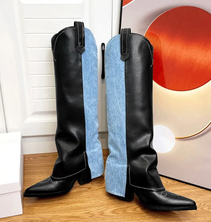 Wide-Shaft Wedge Boots Riding Boots Maxct