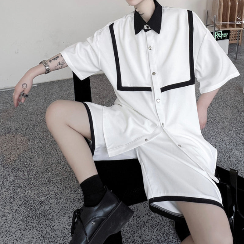 Maxct Color Contrast Short-sleeved Shirt Shorts Two-piece Set