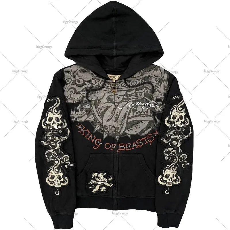 Maxct Y2K Hoodies Joker Casual Versatile Harajuku Style Zipper Sweatshirt Men Gothic Rock Skull Bones Oversized Hoodie Men Streetwear 1017