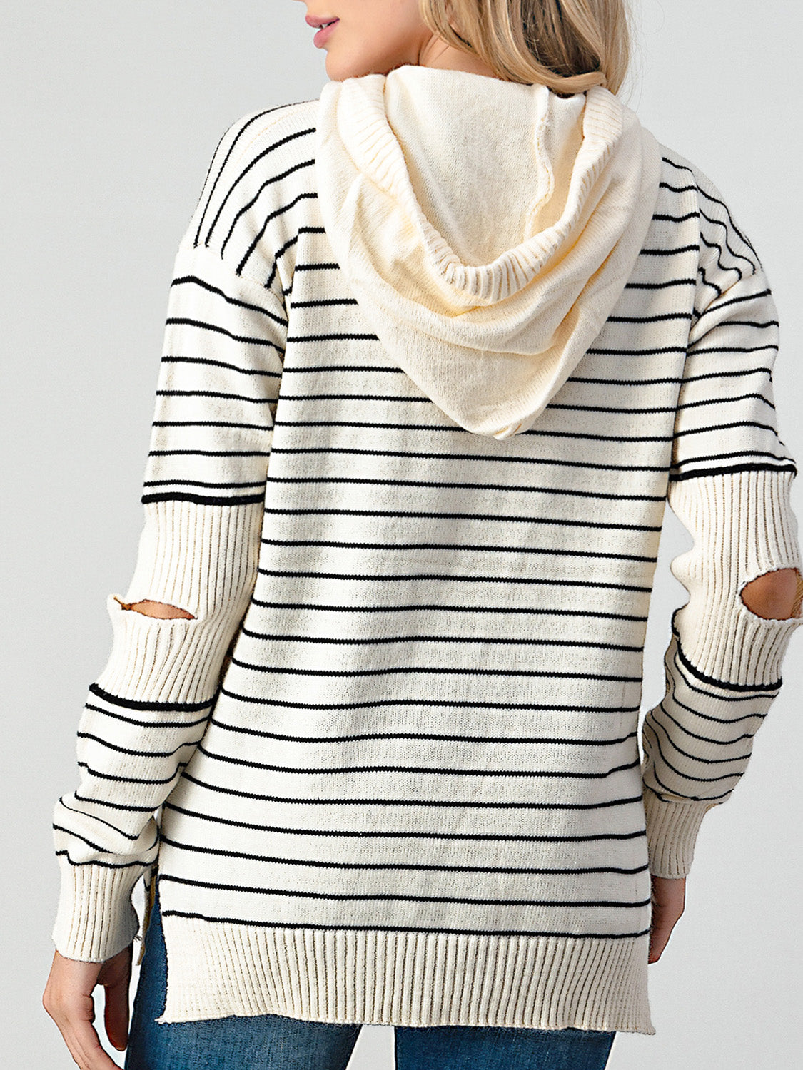 Maxct &Shiny Striped Cutout Slit Sweater