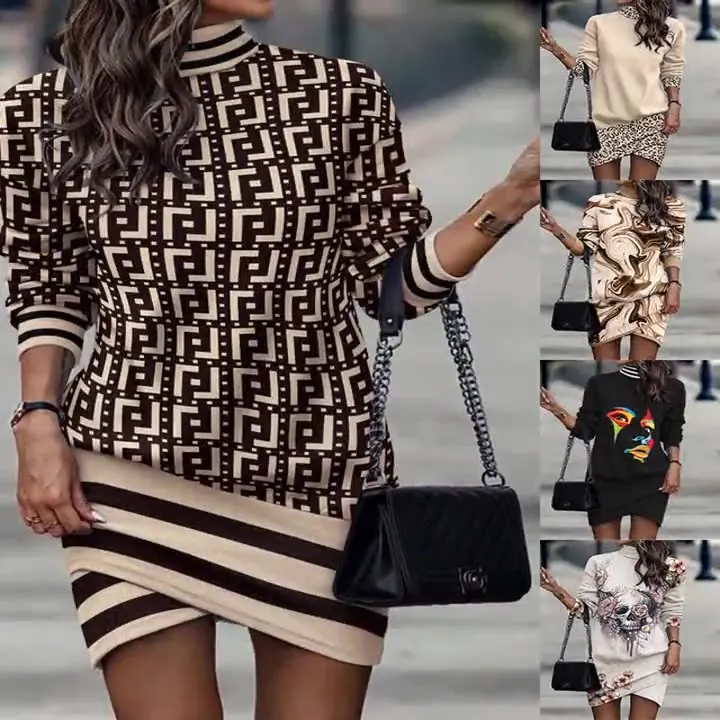 Maxct Independent Station Autumn New Long-Sleeved High-Necked Printed Dress For Women
