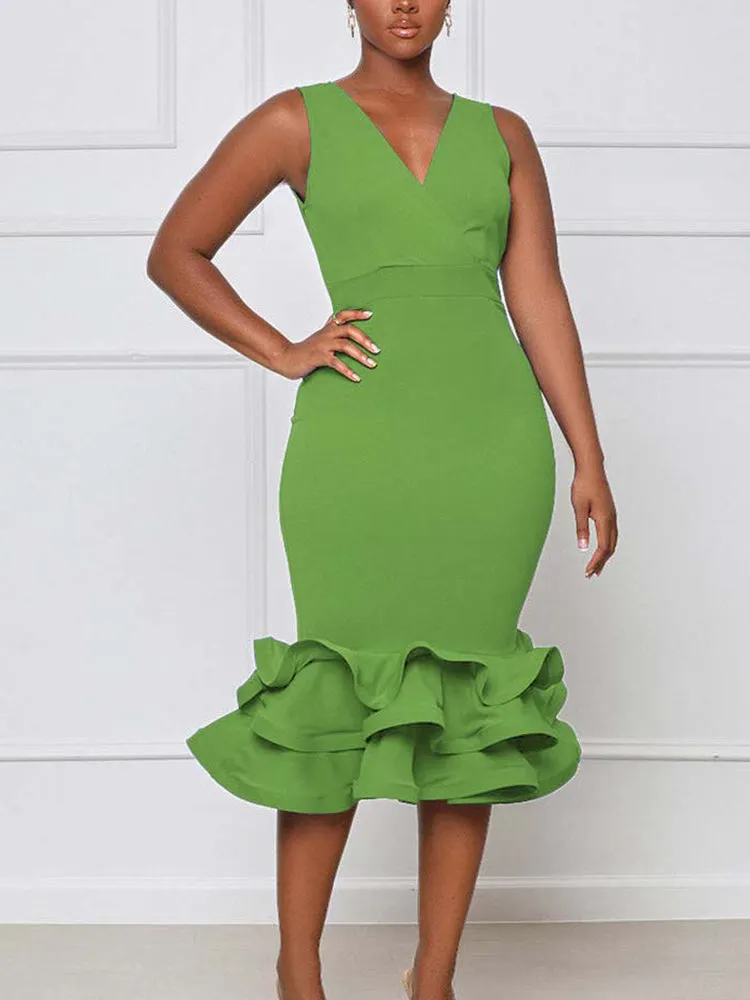 Ruffled Trim Bodycon Midi Dress Maxct