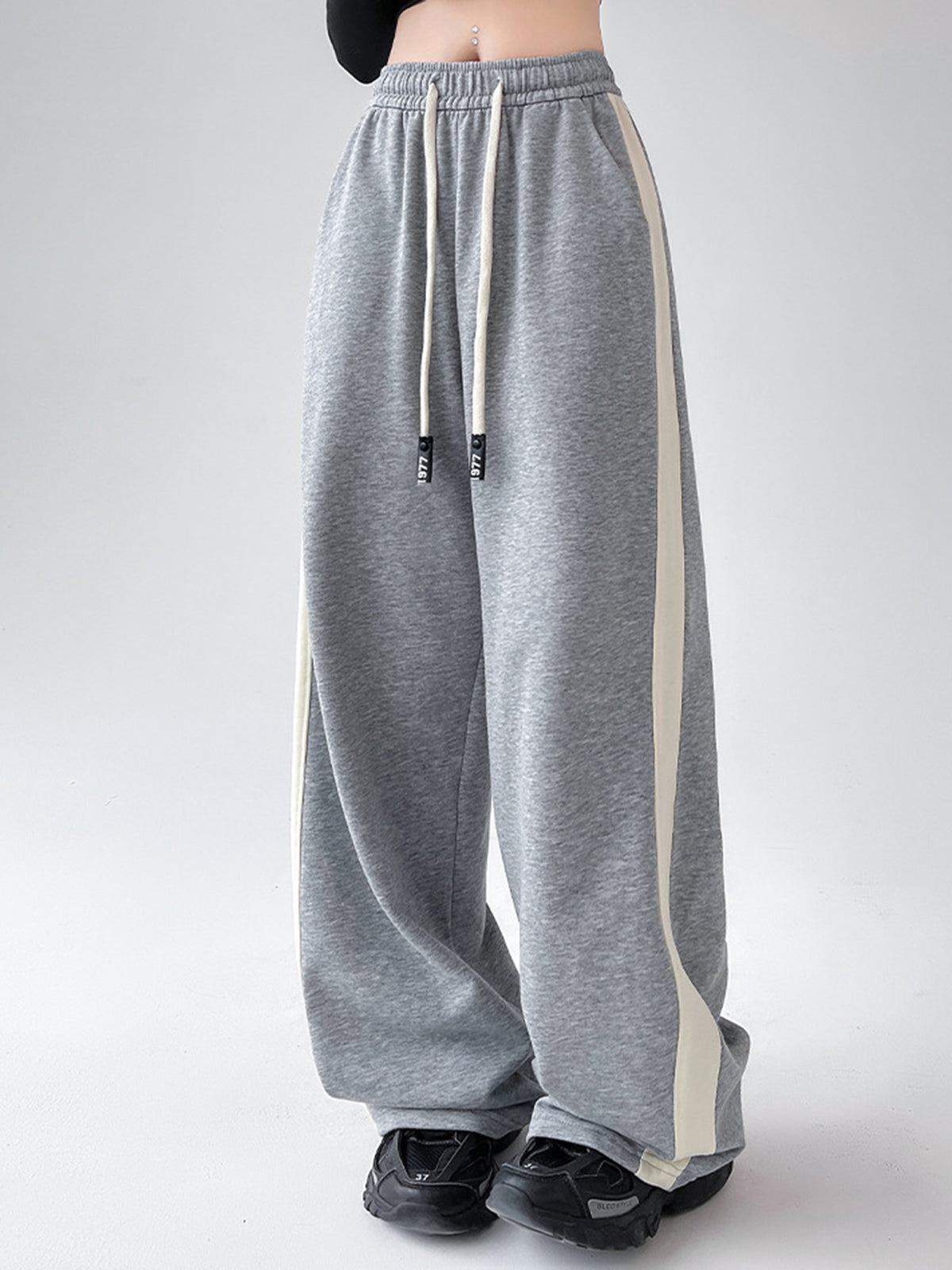 Maxct Drawstring Contrast Trim Wide Leg Sweatpants
