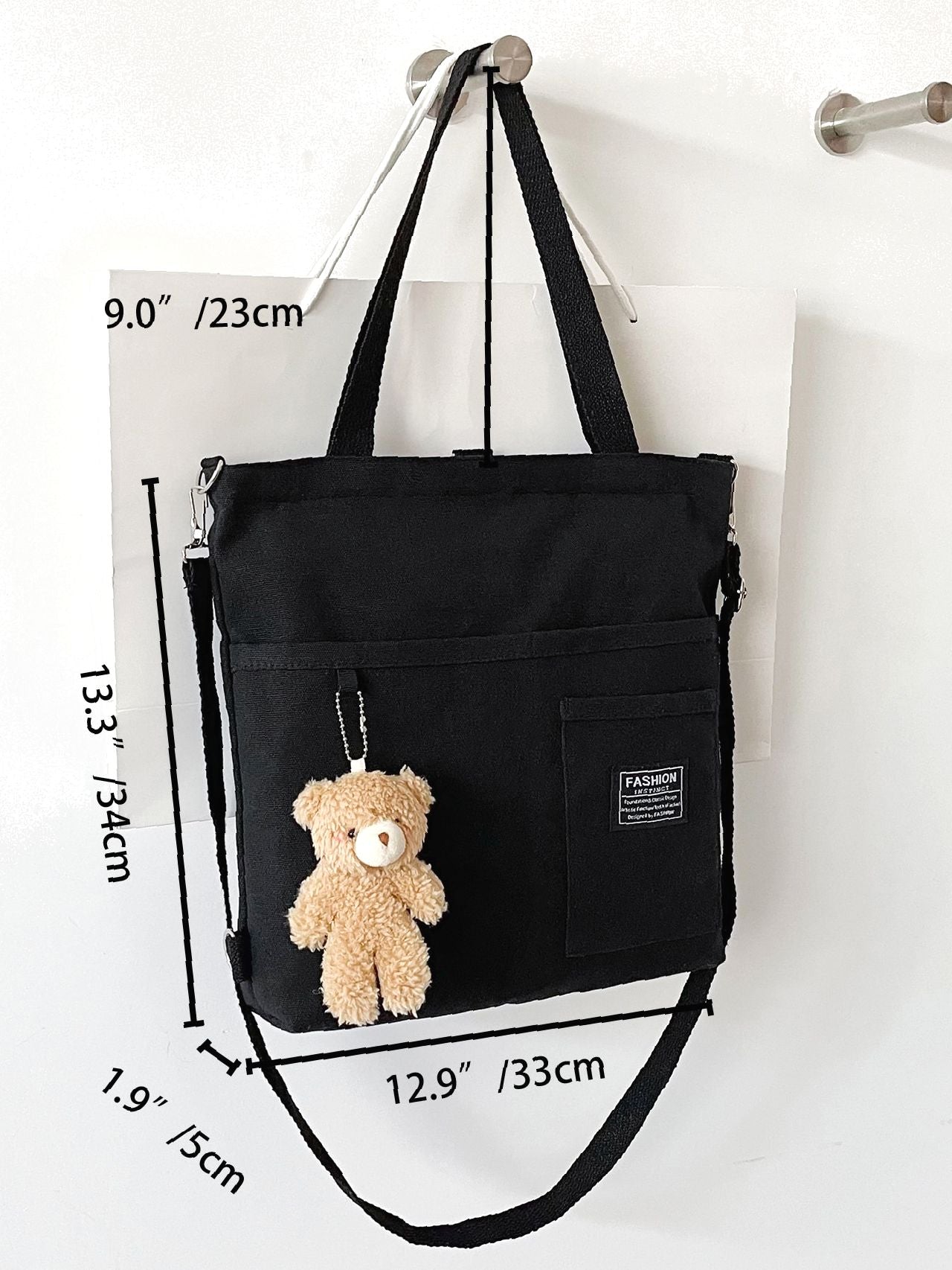 Maxct - Letter Graphic Shopper Bag with Bag Charm  - Women Tote Bags