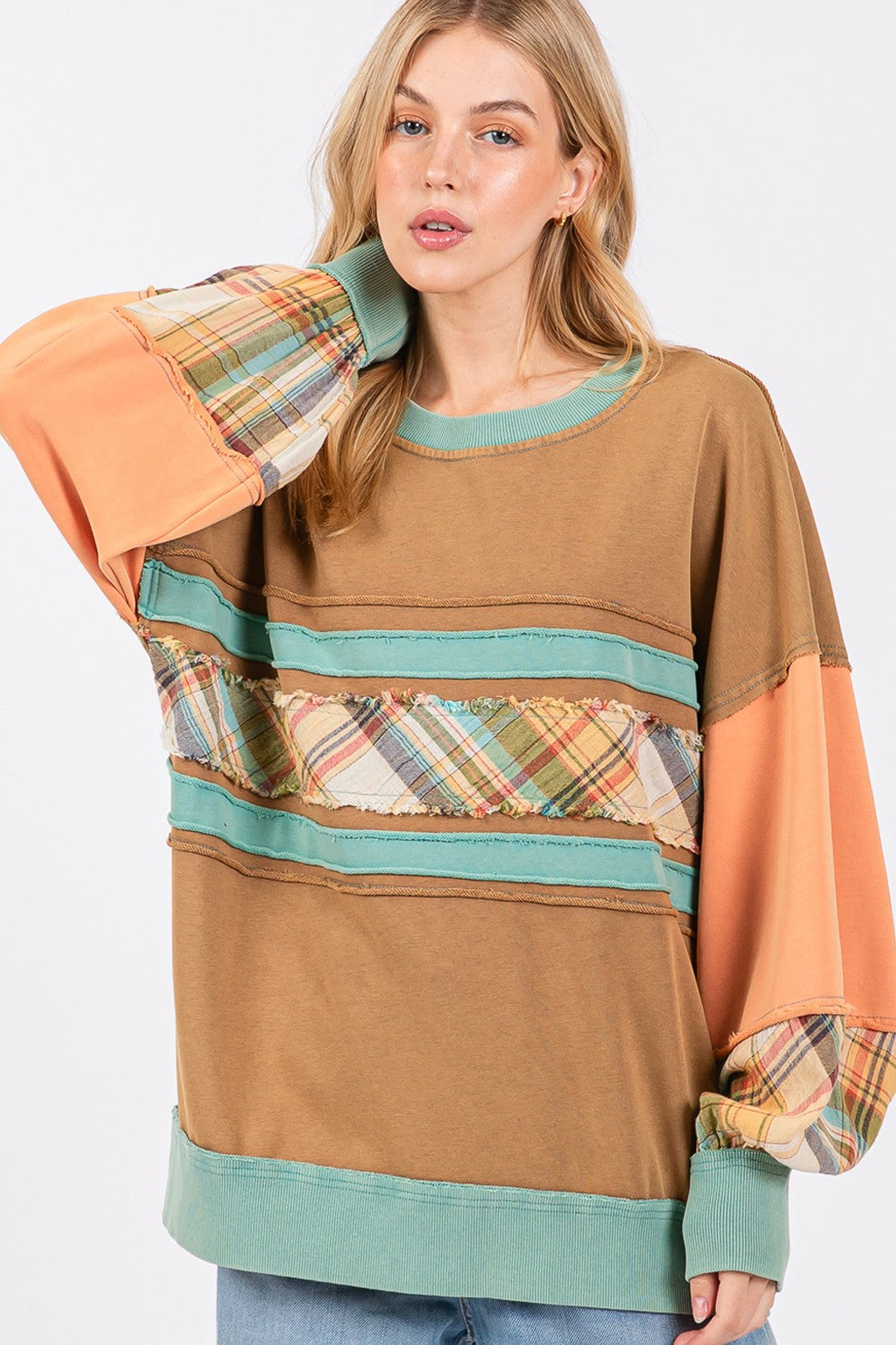 Maxct &SAGE + FIG Mineral Wash Raw Edge Color Block Sweatshirt