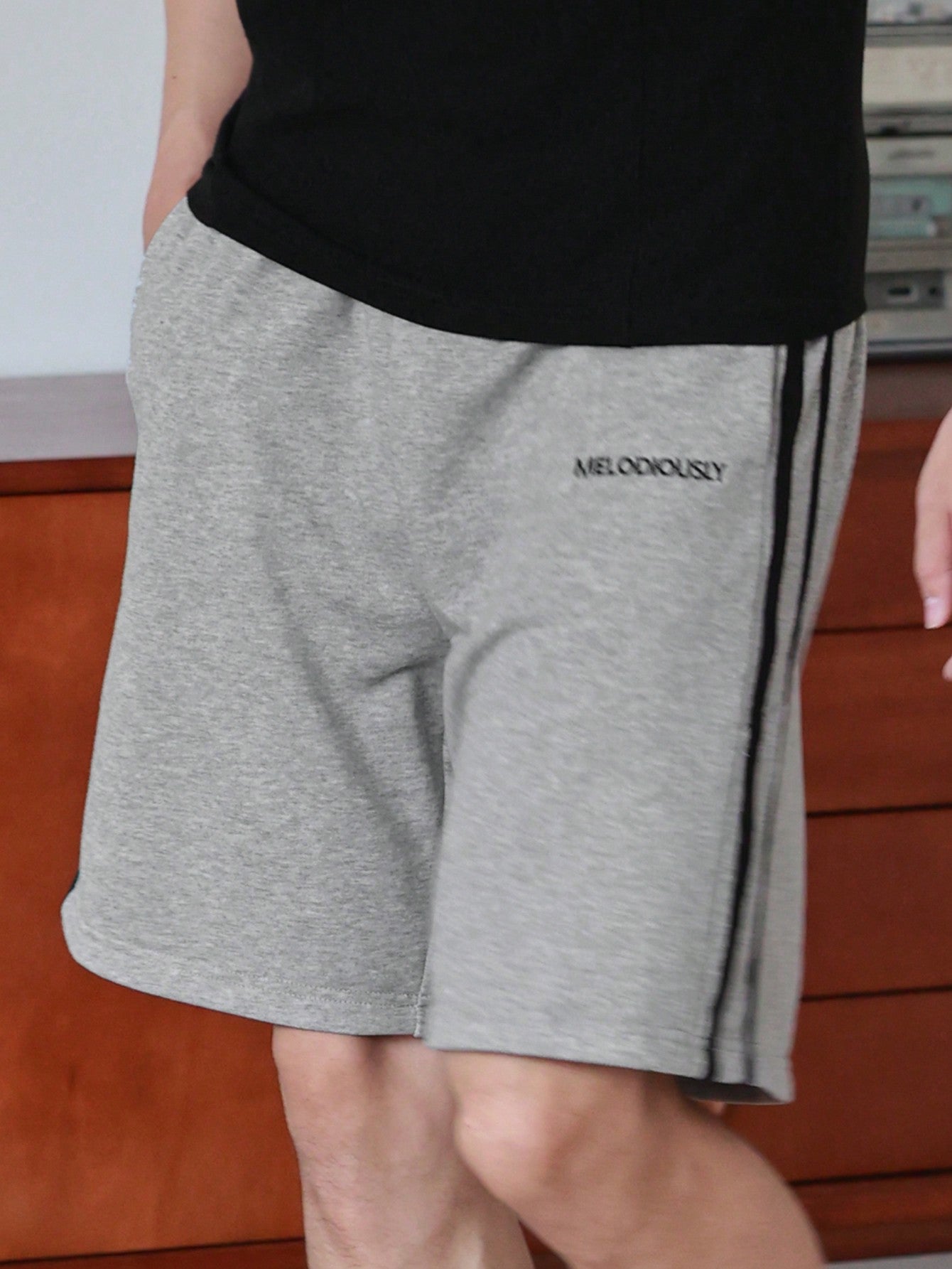 Maxct Men's Summer Casual Color Block Striped Letter Print Drawstring Waist Shorts