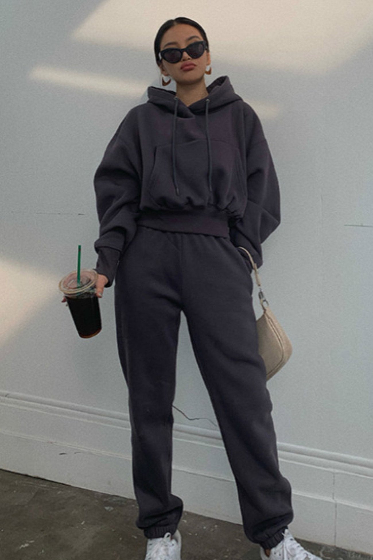 Maxct Drawstring Hoodie Crop Top & Jogger Pants