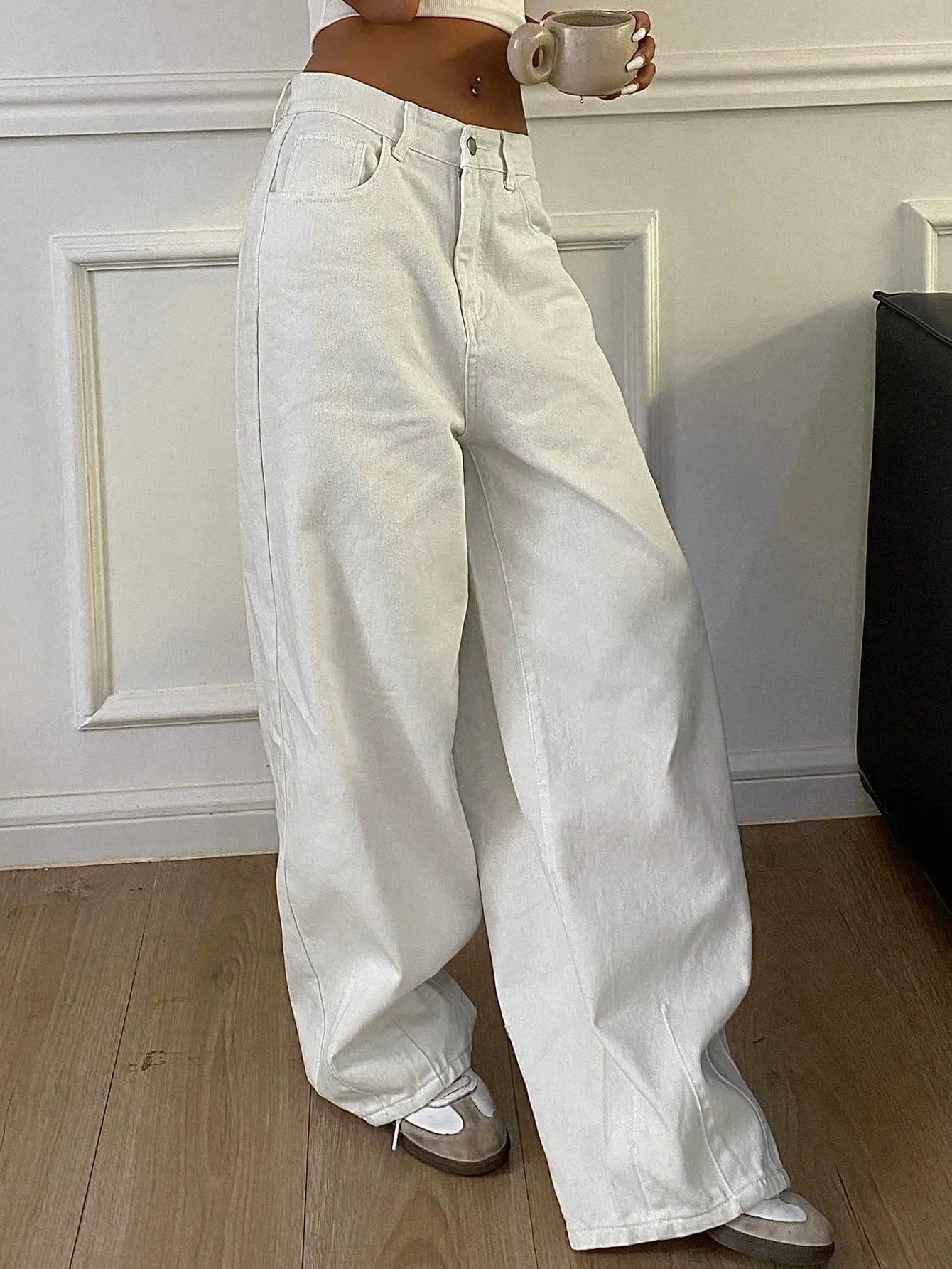 Maxct Solid Color Loose Harem Denim Pants For Women, Long Style