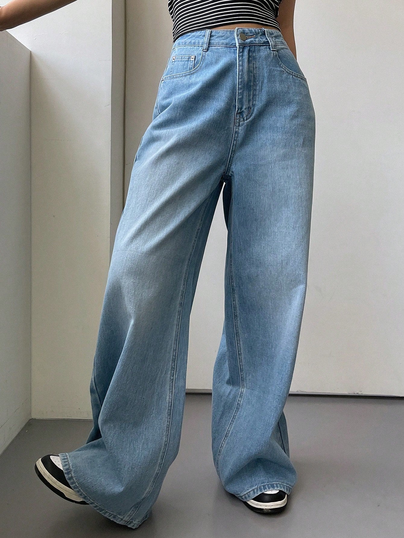 Maxct Women's Loose Fit Wide Leg Casual Denim Pants With Pockets