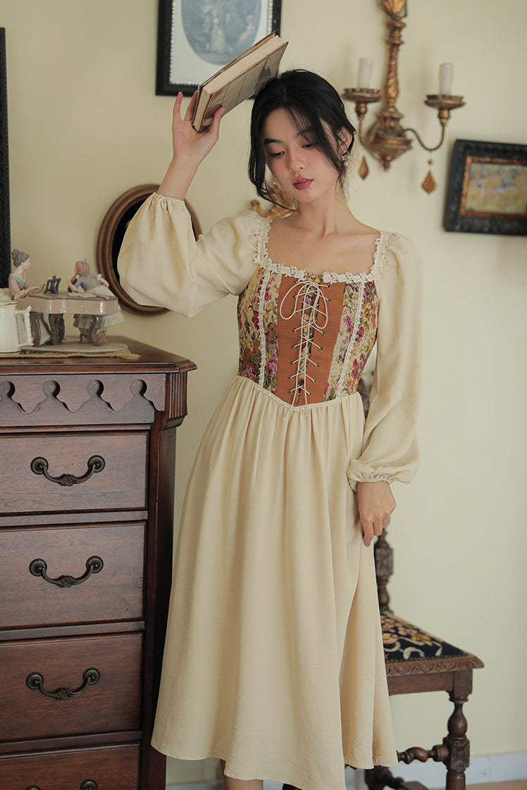 Rustic Rose Lace Up Corset Midi Dress Maxct