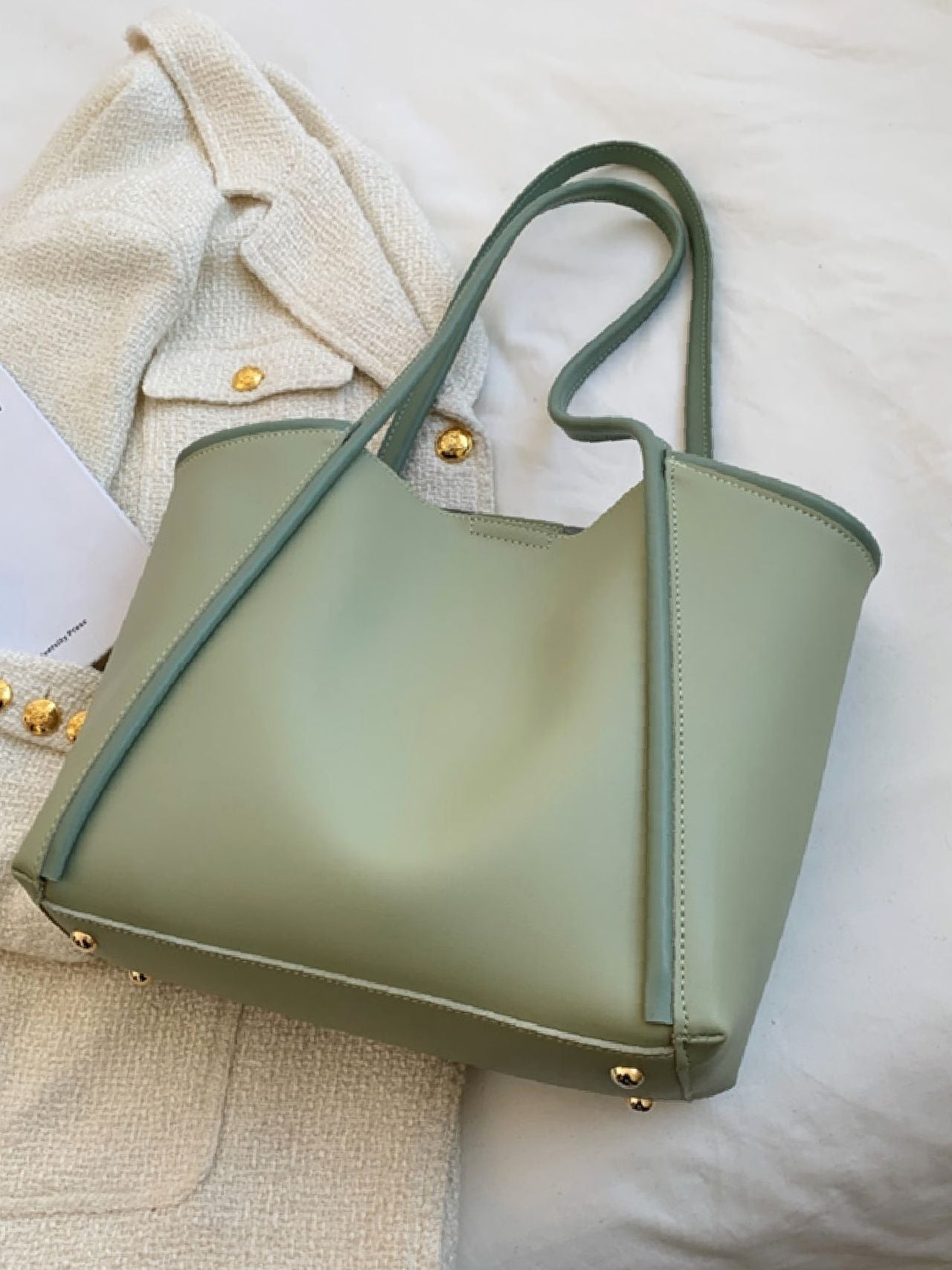 Maxct - Contrast Binding Tote Bag with Inner Pouch  - Women Tote Bags