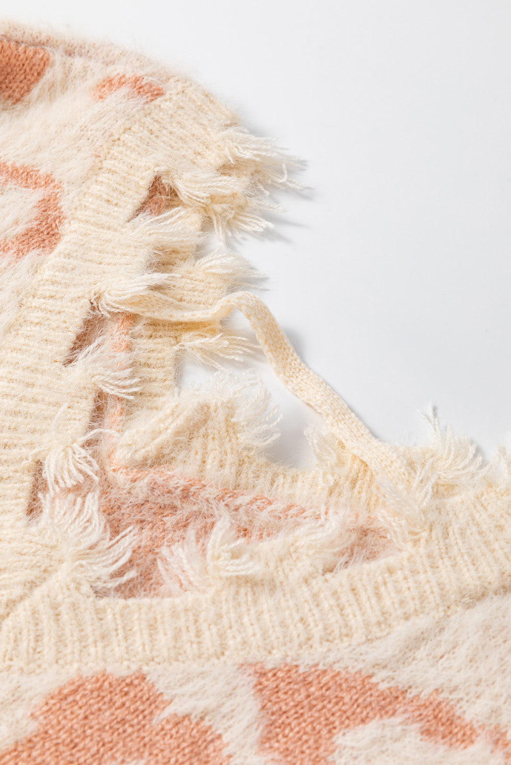 Maxct &Distressed Trim Leopard V-Neck Sweater