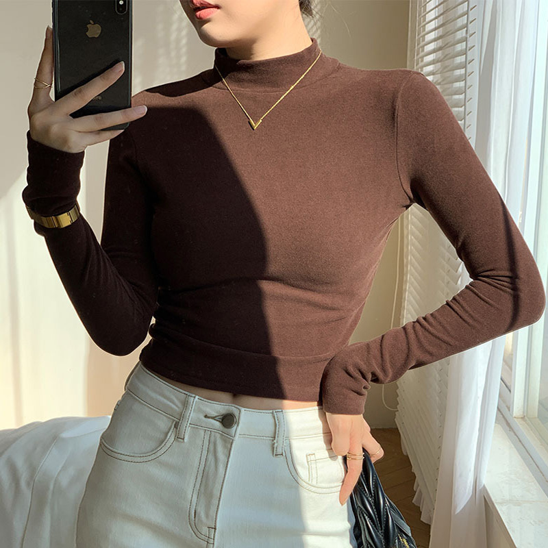 Maxct Double Sided Fleece Turtleneck Base Shirt Women Casual Slim Solid Long Sleeve Knitted Pullovers Lady Autumn Chic Thick Warm Tops