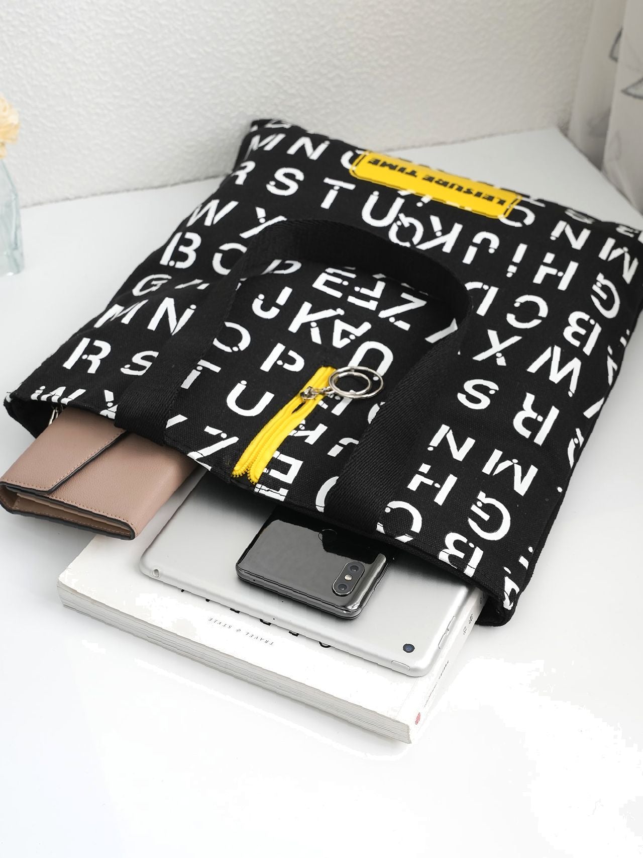 Maxct - Letter Graphic O-ring Zipper Front Shoulder Tote Bag  - Women Tote Bags