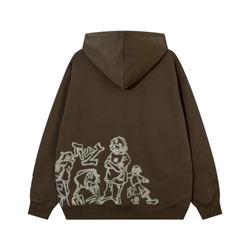 Cartoon Graphic Print Hoodies Women Men Y2K Streetwear Harajuku Long Sleeve Pink Hooded Sweatshirt Vintage Casual Loose Hoodie