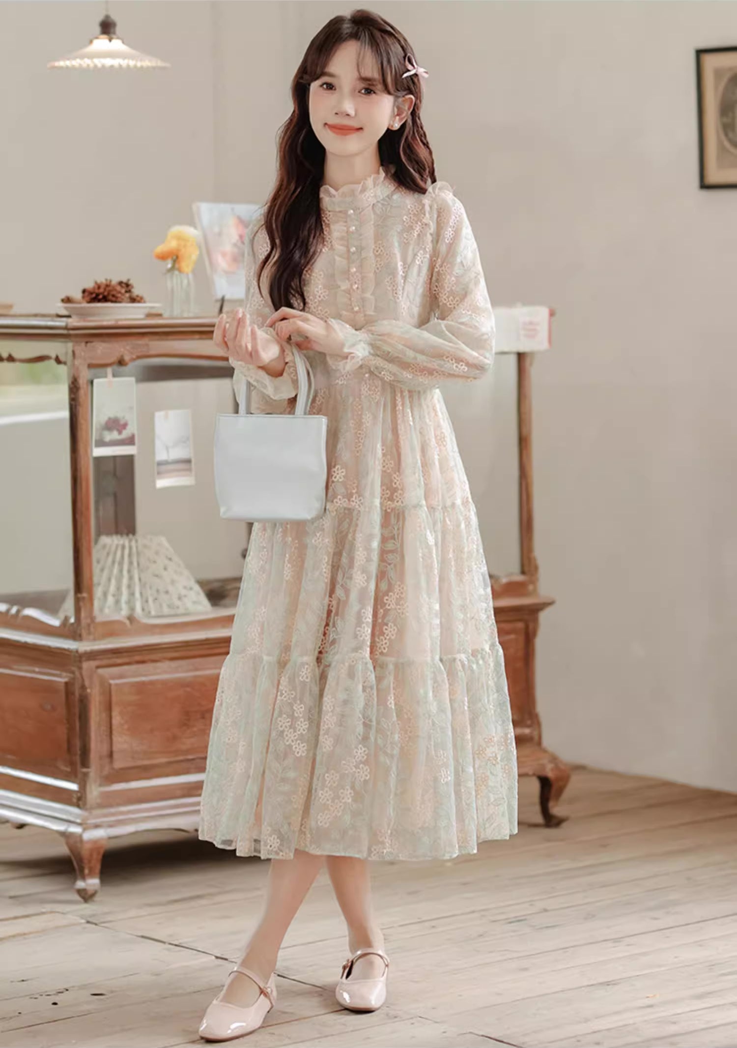 Flower Vines Embroidered Midi Dress Maxct