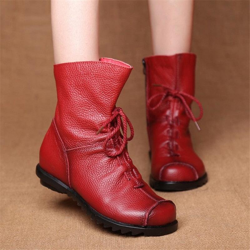 Retro-Style Handmade Black Leather Boots for Women Maxct