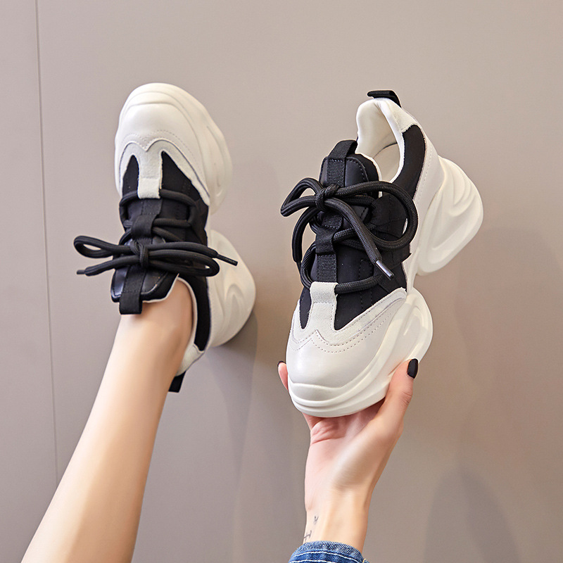 Women's 8cm Leather Air Mesh Sneakers - true deals club