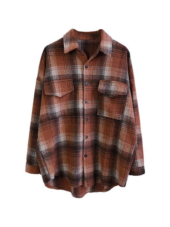 Maxct Vintage Plaid Brushed Long Sleeve Blouse