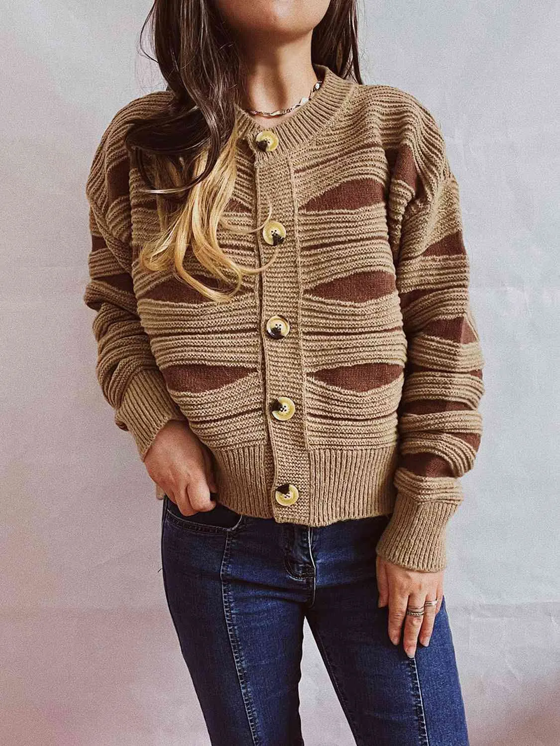 Maxct &Color Block Button Front Cardigan